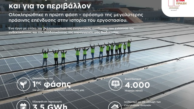 Ολοκλήρωση της πρώτης φάσης  - ορόσημο της μεγάλης «πράσινης» επένδυσης στο εργοστάσιο της Παπαστράτος στον Ασπρόπυργο