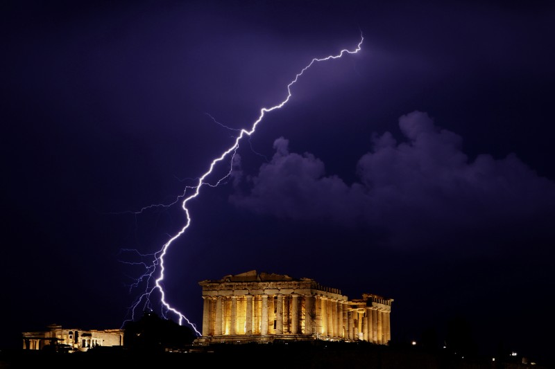 CORRECTION Greece Acropolis Lightning