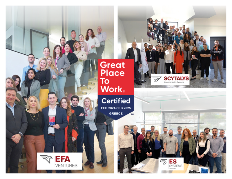 Πιστοποίηση Great Place to Work®, για 2η συνεχόμενη χρονιά, για τις εταιρίες EFA VENTURES, SCYTALYS, ES SYSTEMS